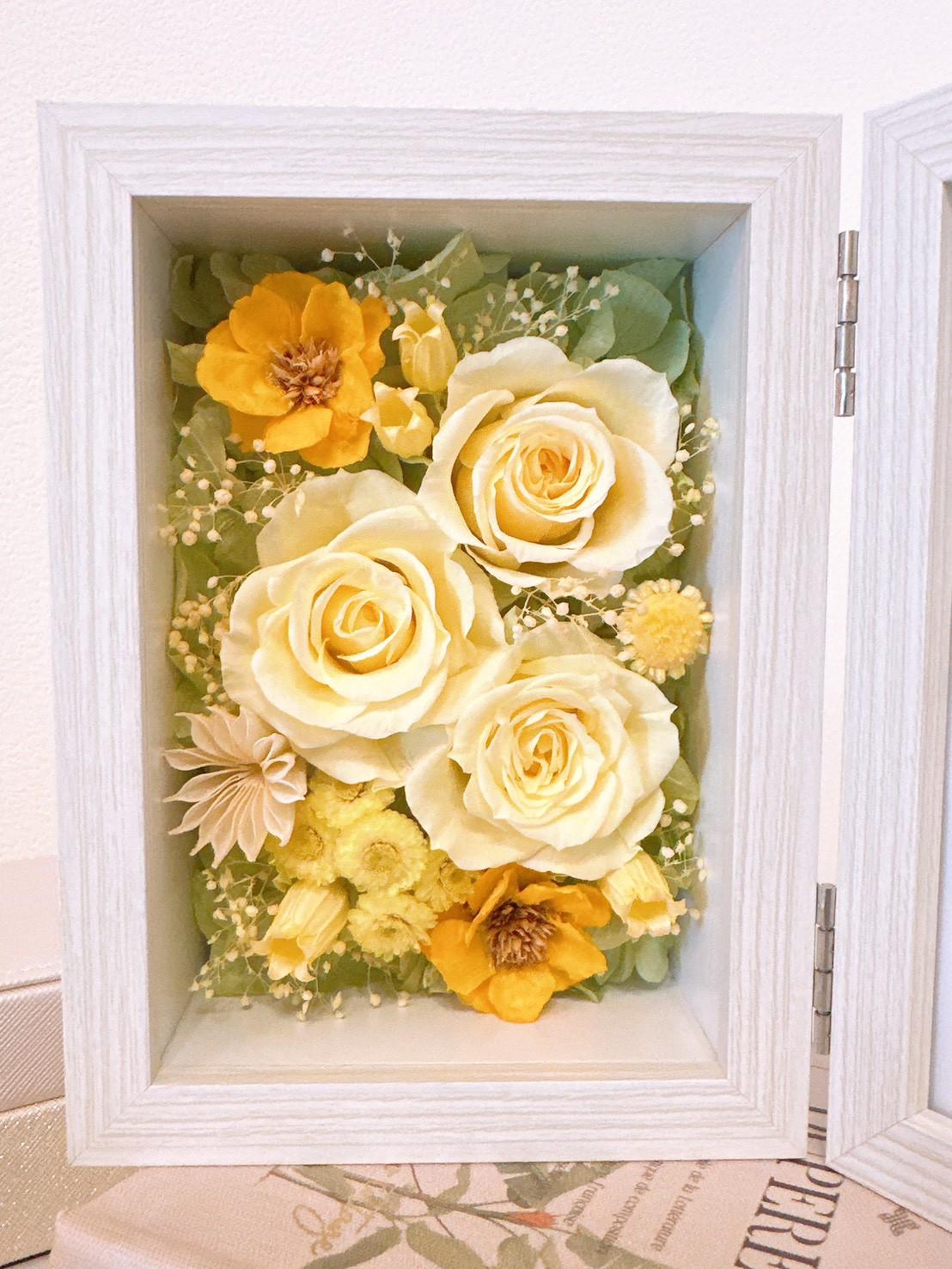 【プレミアム仕様フォトフレーム】 写真立て ボックスアレンジ バラ3輪 結婚 出産 長寿祝 仏花 供花 ペットメモリアル | 5枚目